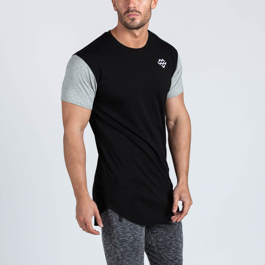 Curved Hem Extended T-Shirt (Black/Grey) - Machine Fitness