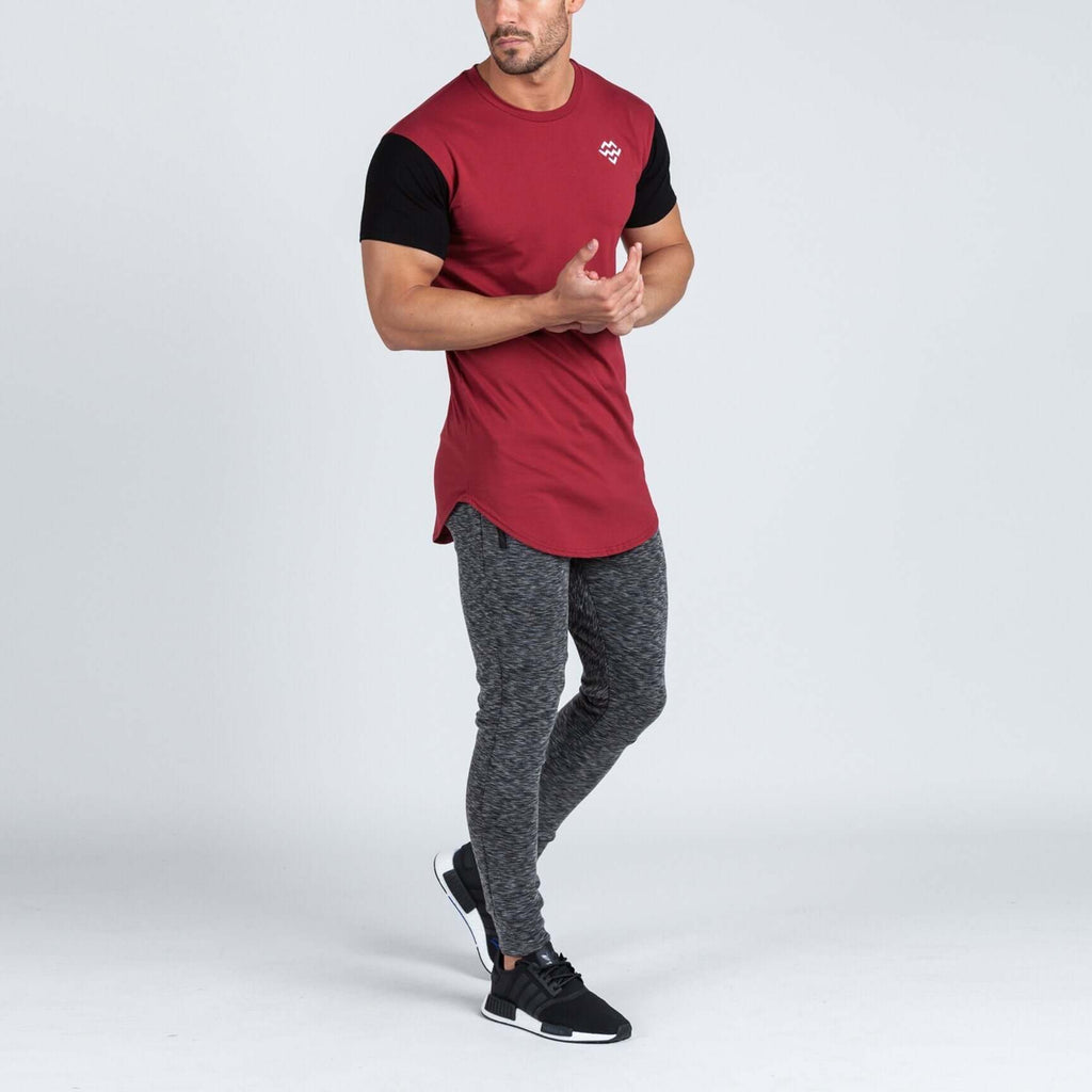 Curved Hem Extended T-Shirt (Burgundy/Black) - Machine Fitness