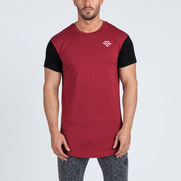 Curved Hem Extended T-Shirt (Burgundy/Black) - Machine Fitness