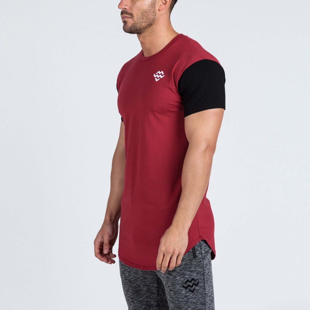 Curved Hem Extended T-Shirt (Burgundy/Black) - Machine Fitness