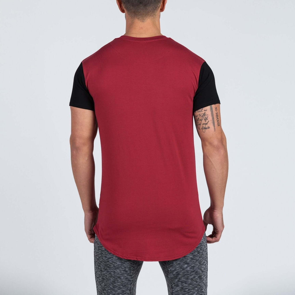 Curved Hem Extended T-Shirt (Burgundy/Black) - Machine Fitness