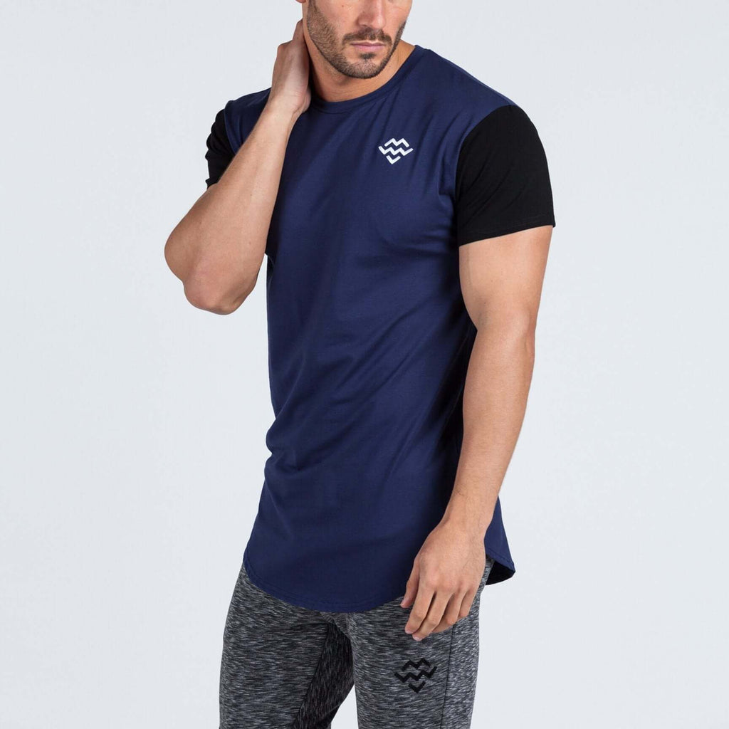 Curved Hem Extended T-Shirt (Navy/Black) - Machine Fitness