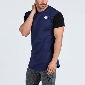 Curved Hem Extended T-Shirt (Navy/Black) - Machine Fitness