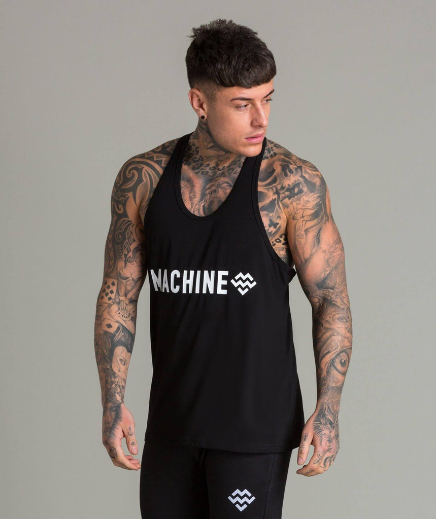 Machine Tech Fabric Stringer Vest (Black/White) - Machine Fitness