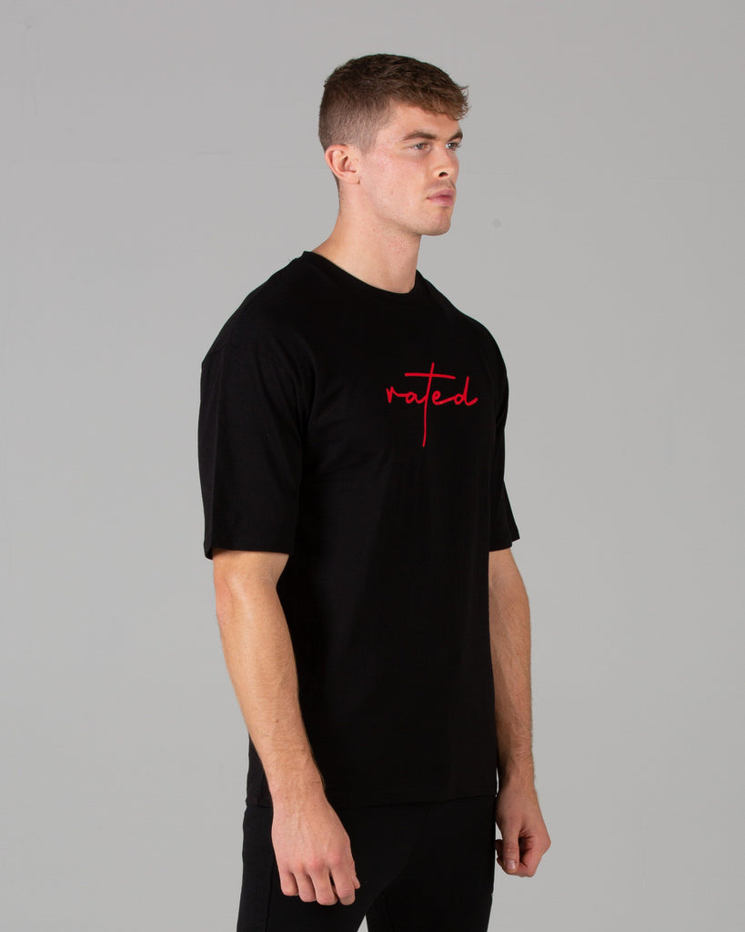 Rated Script T-Shirt (Black/Red) - Machine Fitness