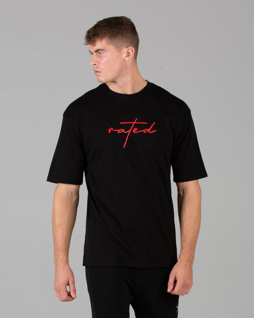 Rated Script T-Shirt (Black/Red) - Machine Fitness