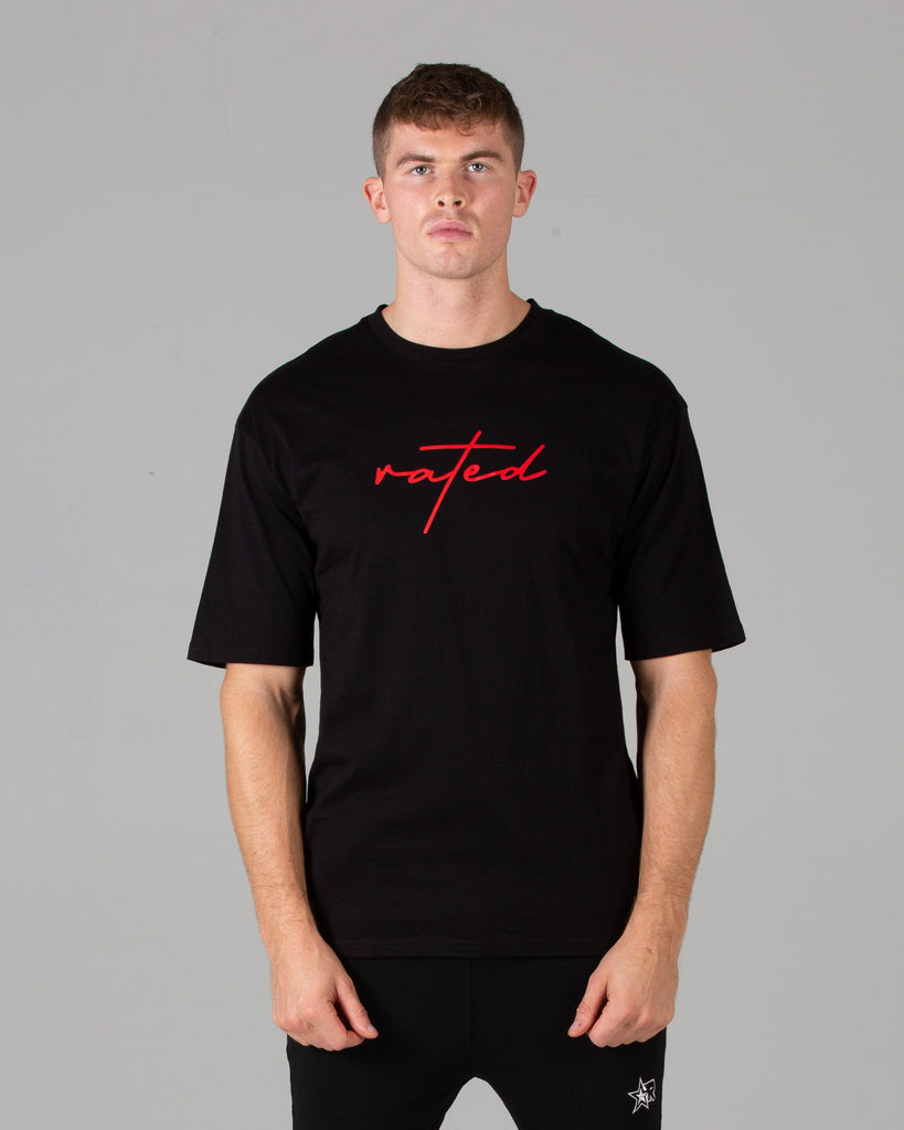 Rated Script T-Shirt (Black/Red) - Machine Fitness