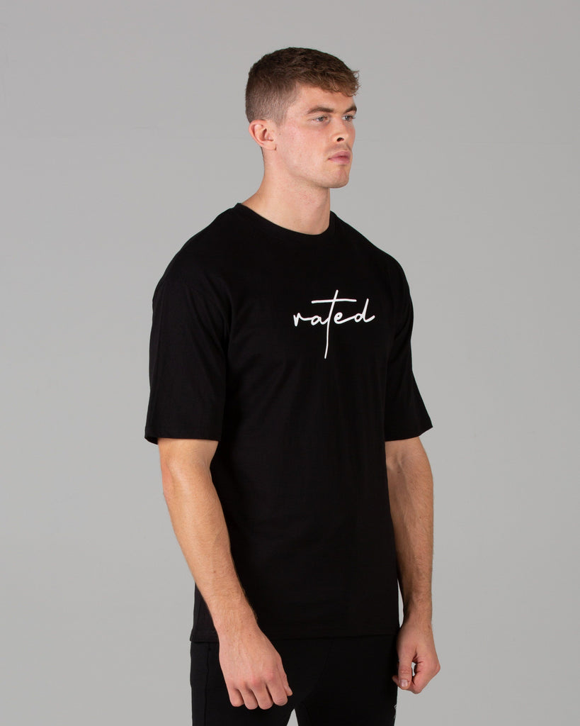 Rated Script T-Shirt (Black/White) - Machine Fitness