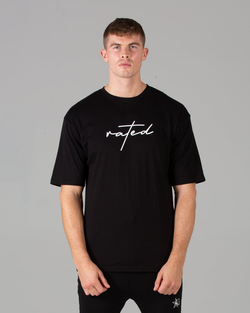 Rated Script T-Shirt (Black/White) - Machine Fitness