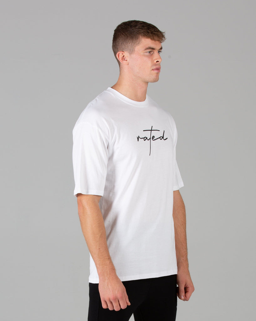 Rated Script T-Shirt (White) - Machine Fitness