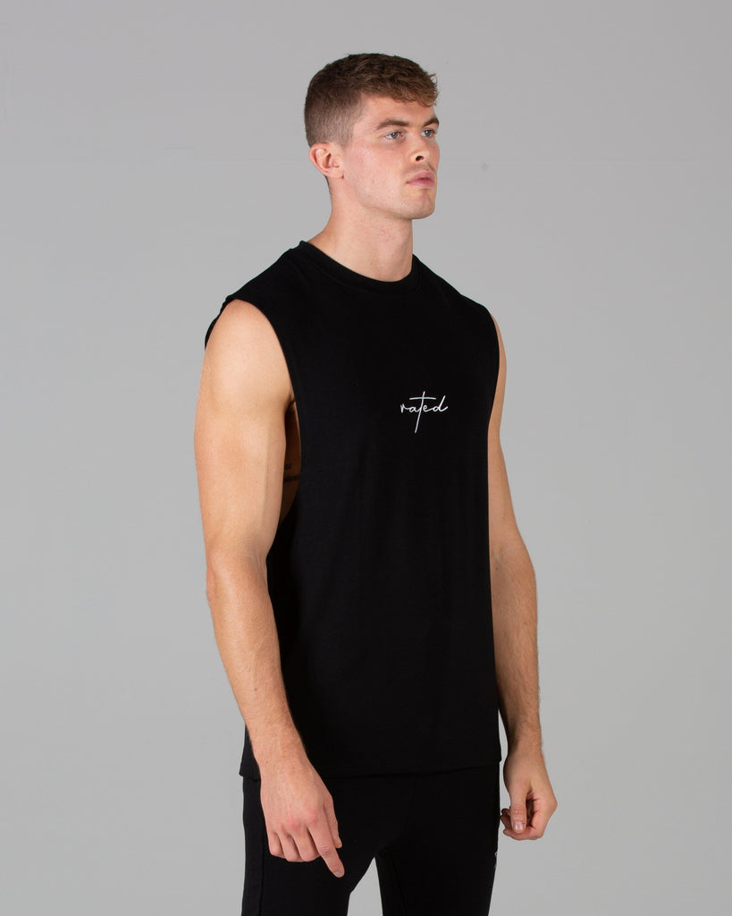 Rated Split Hem Cut-Off (Black) - Machine Fitness