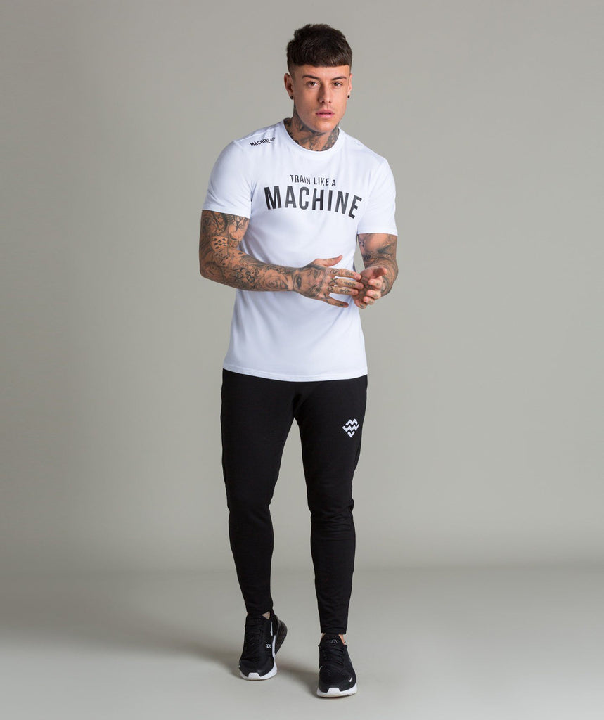 Train Like A Machine Tech Fabric T-Shirt (White) - Machine Fitness