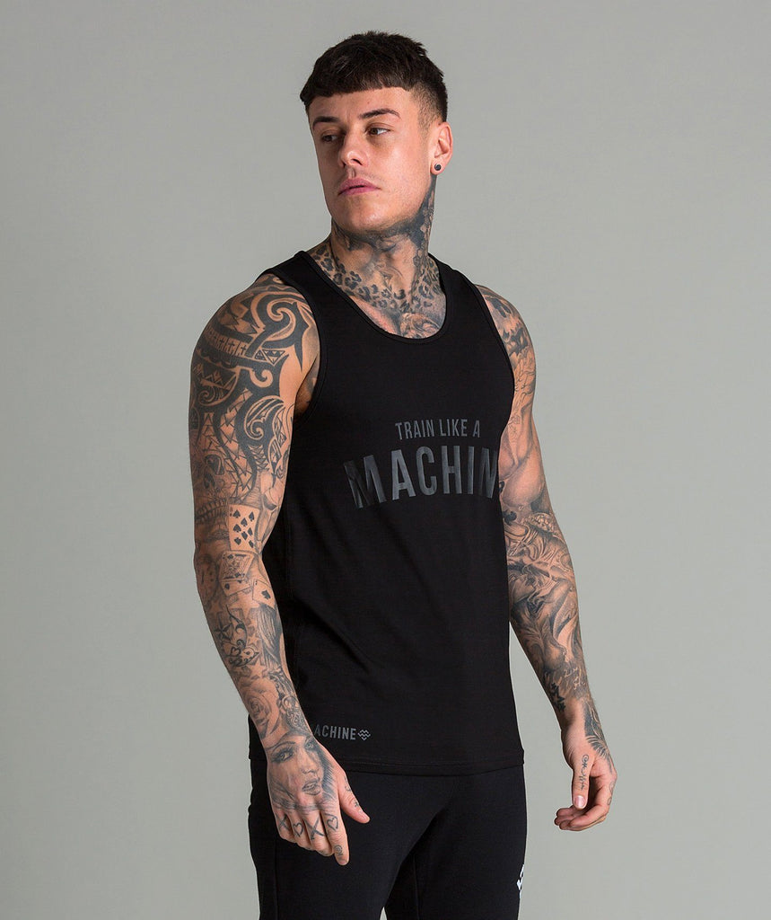 Train Like A Machine Tech Fabric Tank (Black/Black) - Machine Fitness