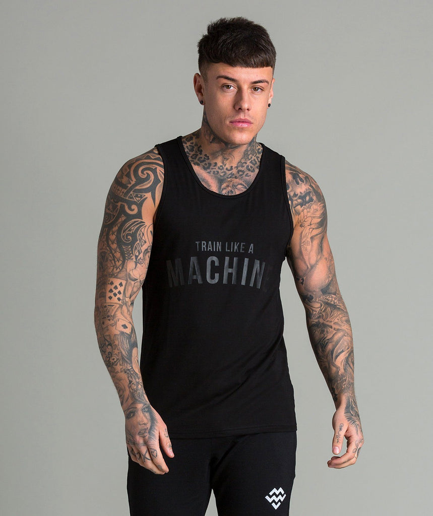 Train Like A Machine Tech Fabric Tank (Black/Black) - Machine Fitness