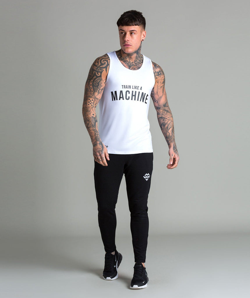 Train Like A Machine Tech Fabric Tank (White) - Machine Fitness