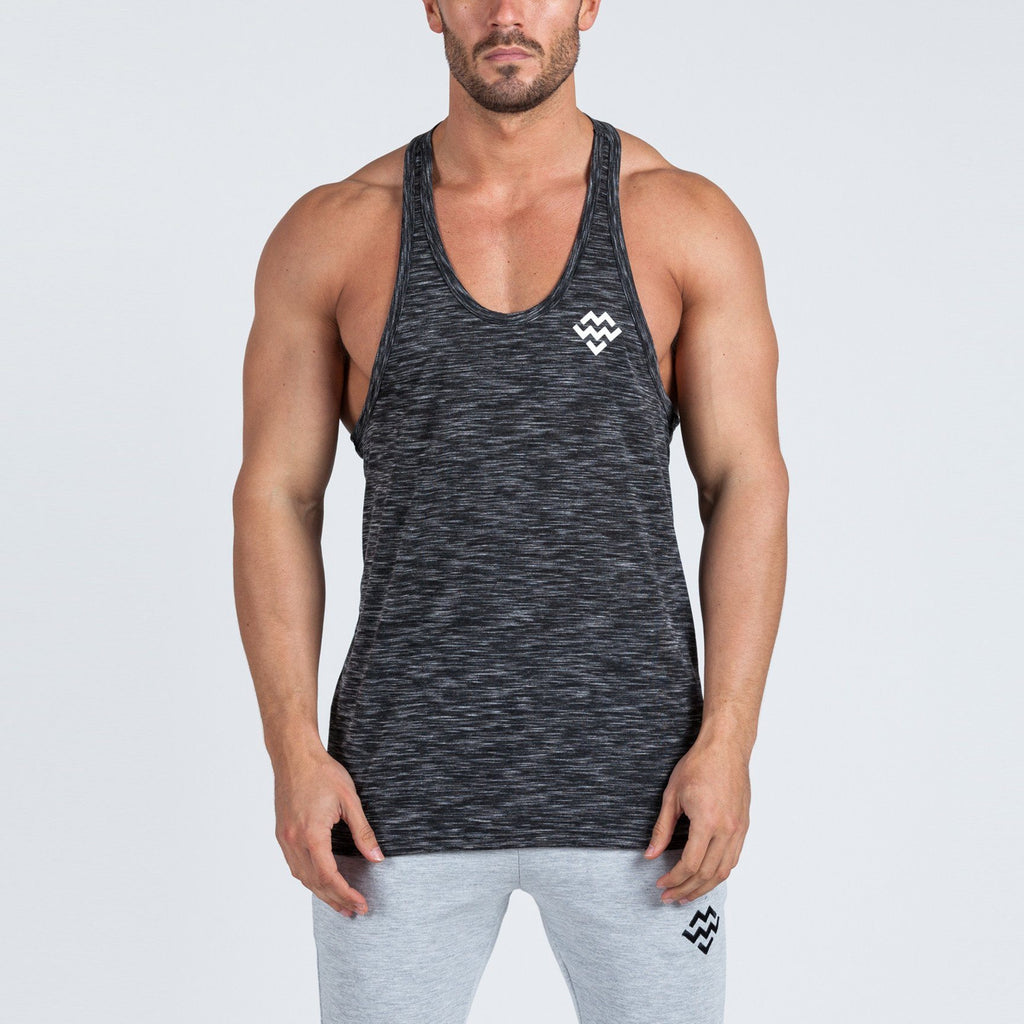 V2 Futura Small Logo Branded Stringer Vest (Black/White Slub) - Machine Fitness