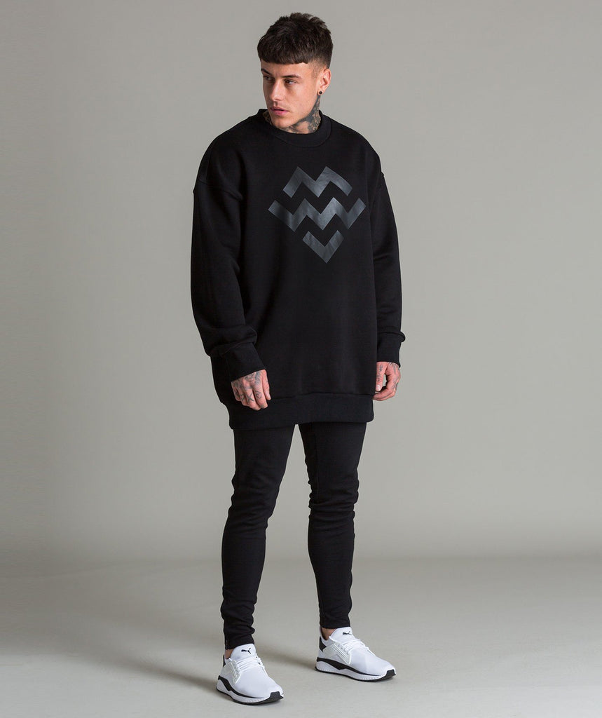 Warm Up Oversized Crew Neck (Black/Black) - Machine Fitness