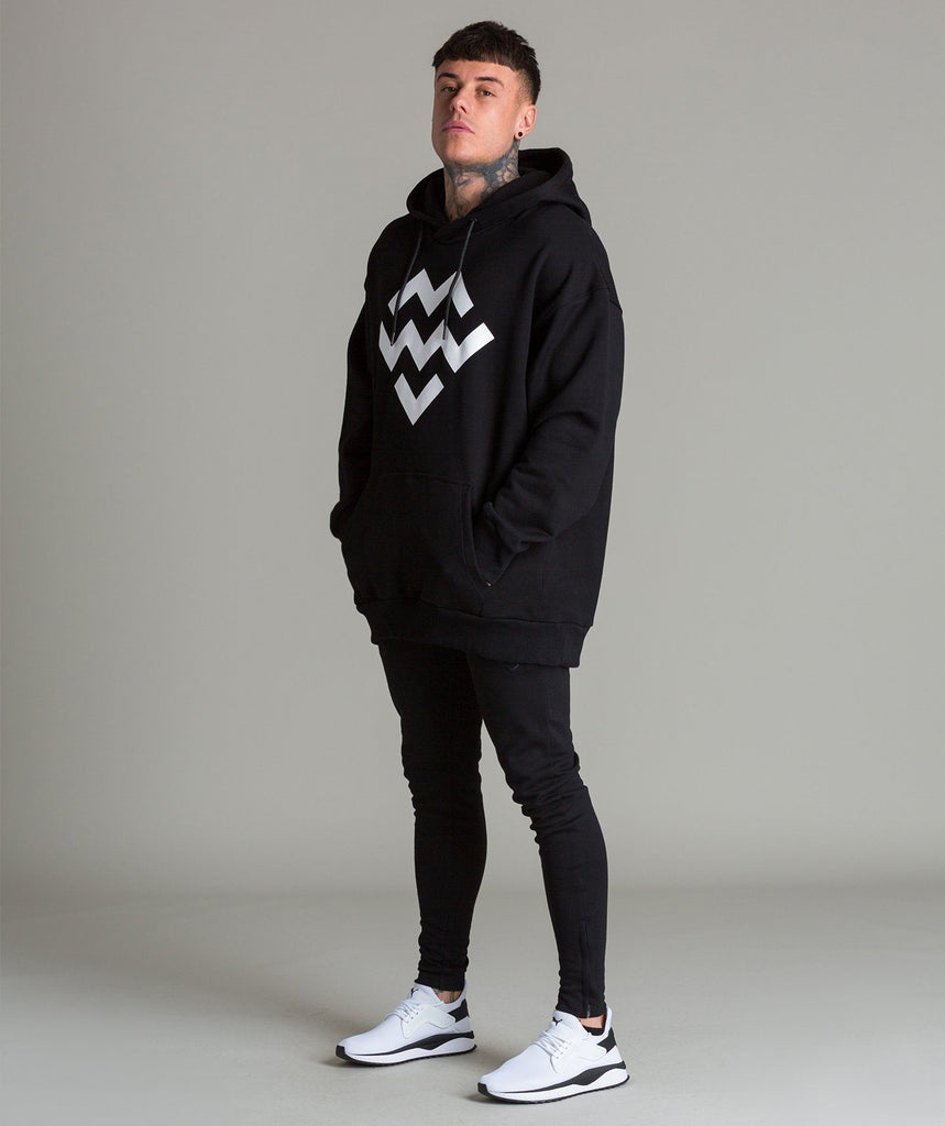 Warm Up Oversized Hoodie  (Black/White) - Machine Fitness