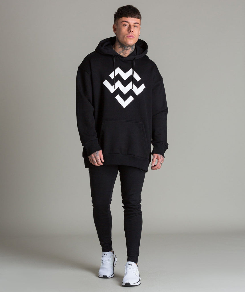 Warm Up Oversized Hoodie  (Black/White) - Machine Fitness