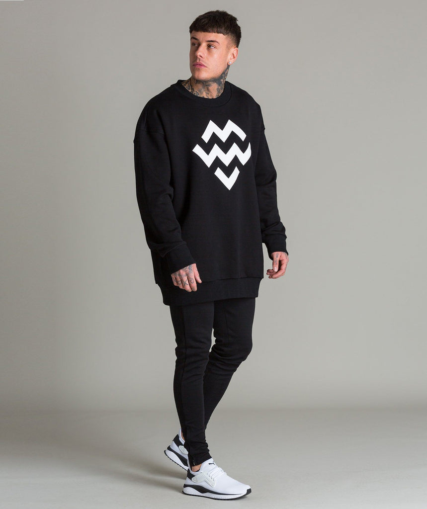 Warm Up OversizedCrew Neck (Black/White) - Machine Fitness